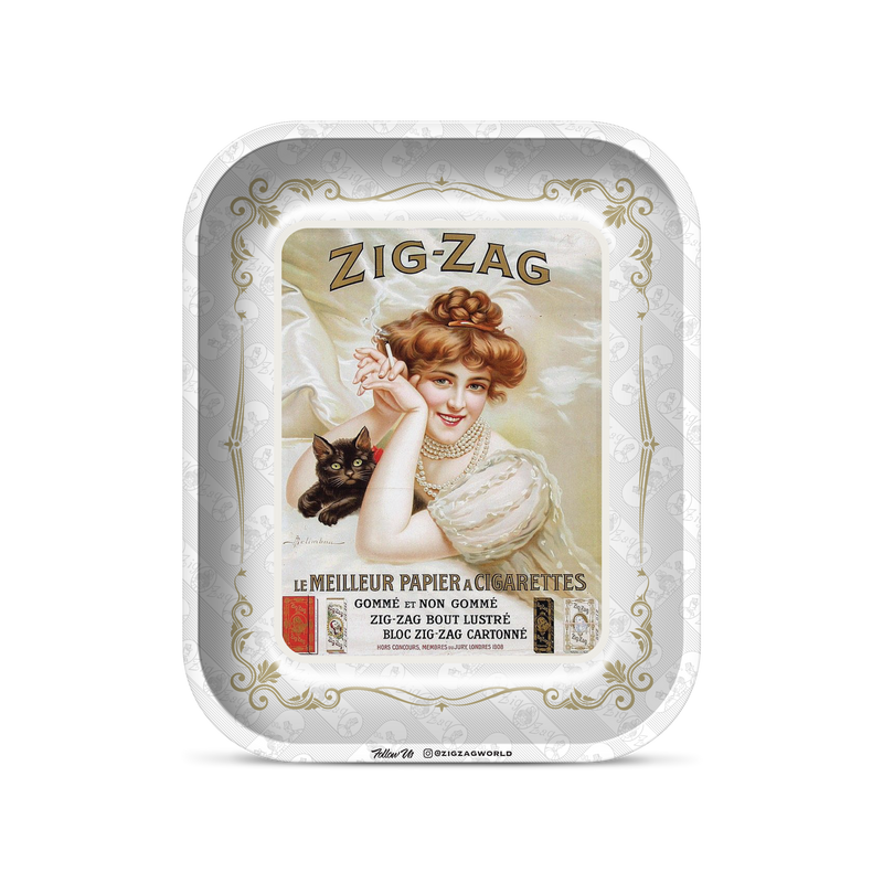 Zig-Zag Large Vintage White Rolling Tray